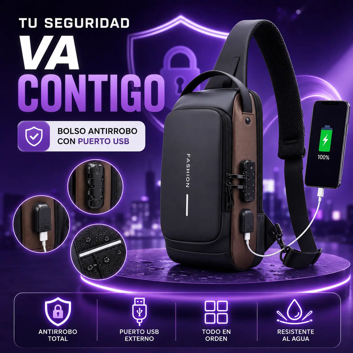 Maleta Antirrobo Puerto Usb Bolso Cruzad